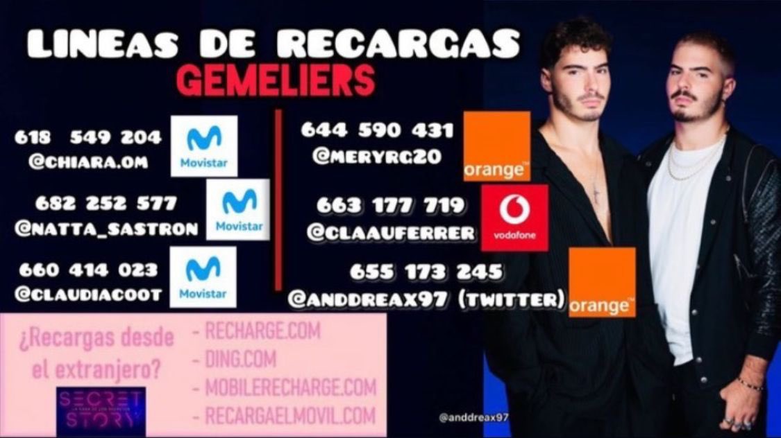 GemeliersMusic's tweet photo. VENGA VENGA VENGA!!!!! 👇🏽👇🏽👇🏽 

Por cada 10€ de RECARGA entráis en un SORTEO de una videollamada con ellos 👀 

— SECRETOS CYNTHIA al 27510 — https://t.co/3NRQnV96Uq