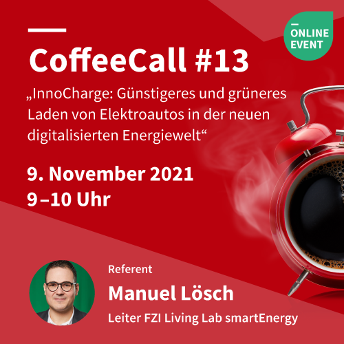 Unser nächster #CoffeeCall☕ am 9.11. strotzt vor #Energie: Manuel Lösch, Leiter d. #FZI Living Lab Smart Energy, stellt das FZI-Spin-Off <a href="/InnoCharge_DE/">InnoCharge</a>  vor, das sich günstigerem und grünerem Laden von Elektroautos🚗🔋⚡ widmet.👉url.fzi.de/coffeecall13