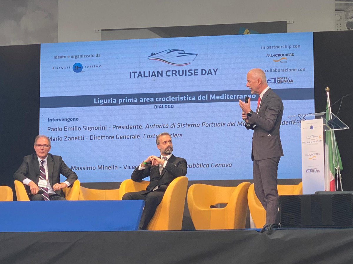 Costa_Press's tweet photo. Il Direttore Generale di @CostaCrociere M. Zanetti, a @ItalianCruiseD, conferma la centralità della @RegLiguria per la #blueeconomy e la necessità di investire in infrastrutture e #sostenibilità, con la #crocieristica come guida per la transizione ecologica del settore marittimo. https://t.co/ctzBr0MWGi