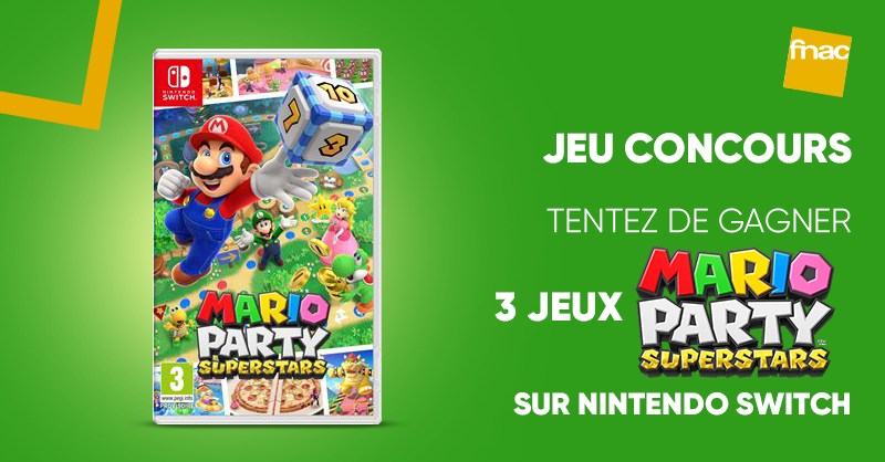 Fnac's tweet photo. JEU CONCOURS 🎮| Le jeu de plateau le plus déjanté est sorti aujourd'hui ! 😍 Tentez de gagner 3 jeux "Mario Party Superstars" sur Nintendo Switch. 😎 Pour participer : RT + Follow @Fnac. Bonne chance à tous !  🍀 👉 https://t.co/kGnBNxFauh

Fin du jeu : 31/10 à 23H59 https://t.co/H6QZa2cGW0