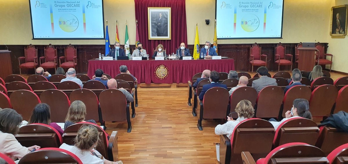 El acto de inauguración de la Reunión Nacional del Grupo GECARE contó con la asistencia de la Dra. Paredes, Delegada Territorial de Salud y Familia de Cádiz, el Dr. Rosseti, Decano de la Facultad de Medicina de Cádiz, y el Dr.Quintero, Gerente Hospital Puerta del Mar de Cádiz