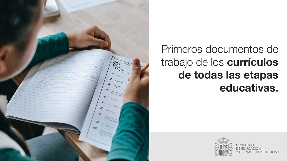educaciongob's tweet photo. 🔎Consulta en nuestro portal #educagob los primeros documentos de trabajo de los currículos de Infantil, Primaria, ESO y Bachillerato.

👉https://t.co/t0Vf9XBukK https://t.co/F2LJcTwOsK