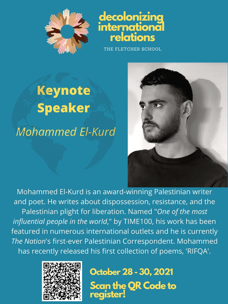 dirfletcher's tweet photo. 🥁 DAY 2 @dirfletcher we have our keynote address by @m7mdkurd, award-winning writer &amp; poet; @TIME 100 list of most influential people of 2021; author of 'RIQFA' @haymarketbooks. Join us at 10.30 AM ET to learn more about dispossession &amp; resistance. #DeconstructingPower https://t.co/X23IZFNhOO