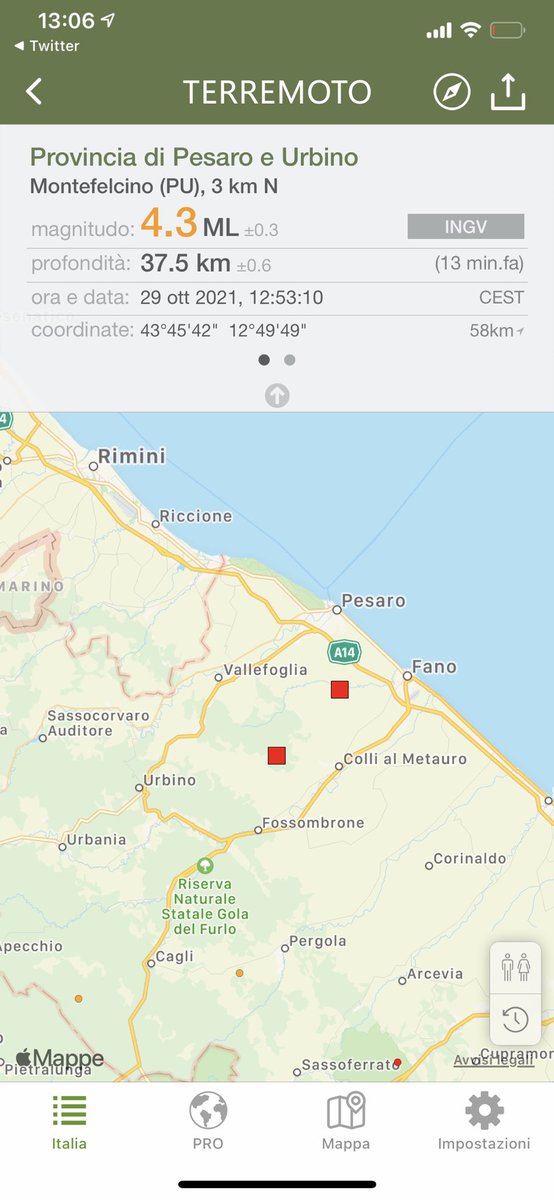 MaurizioSocci's tweet photo. #Scossa di #terremoto poco fa.
Fonte #Ingv #provvisorio M. 4.3 alle ore 12:53 in Provincia di Pesaro e Urbino, tre km a nord di #Montefelcino.
Verifiche in corso. Scriveteci se e da dove l'avete sentita, per raccogliere insieme informazioni utili a tutti https://t.co/1auOAuxWCq