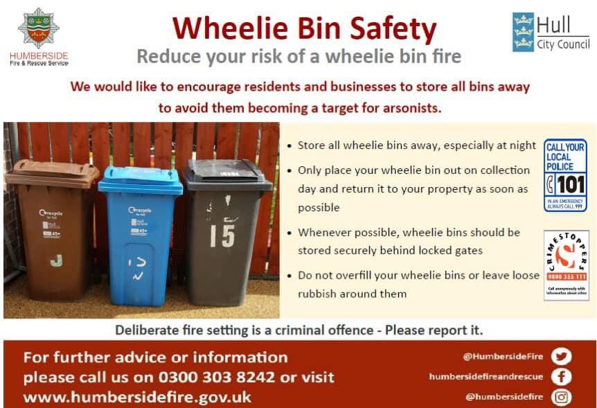 Wheelie Bin Safety is important, especially during trick or treat season and bonfire night.