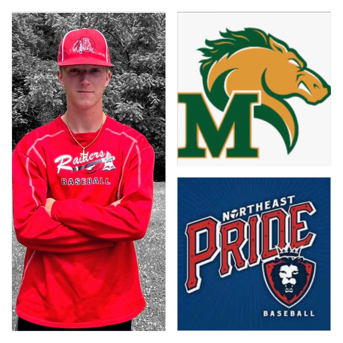 MccainColeman's tweet photo. I am so excited to announce my verbal commitment to further my education and baseball career at D3 Marywood University, Scranton, PA.  Hard work pays off, but I couldn’t have done it without my coaches, family and teammates.
@BrianBurgamy1 
@MUPacerBaseball
@NEPridebaseball https://t.co/JvYEC2uIbo