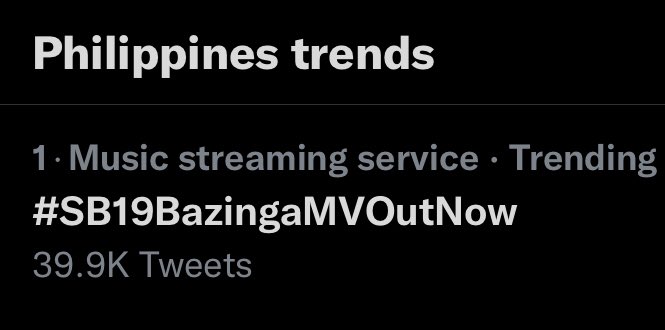 maria171819g's tweet photo. Now look at that! Top Trending 🔥 

SB19BAZINGA MVRelease
@SB19Official 
#SB19BazingaMVOutNow https://t.co/MsqVSqa6C7