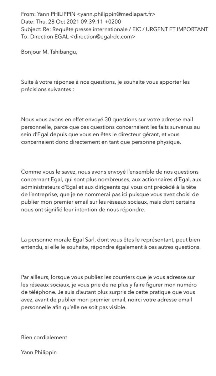 egalrdc's tweet photo. Date : Kinshasa, 29 octobre 2021

Concerne : Votre courriel du 28 octobre 2021.

@yphilippin https://t.co/X4i6c6P992