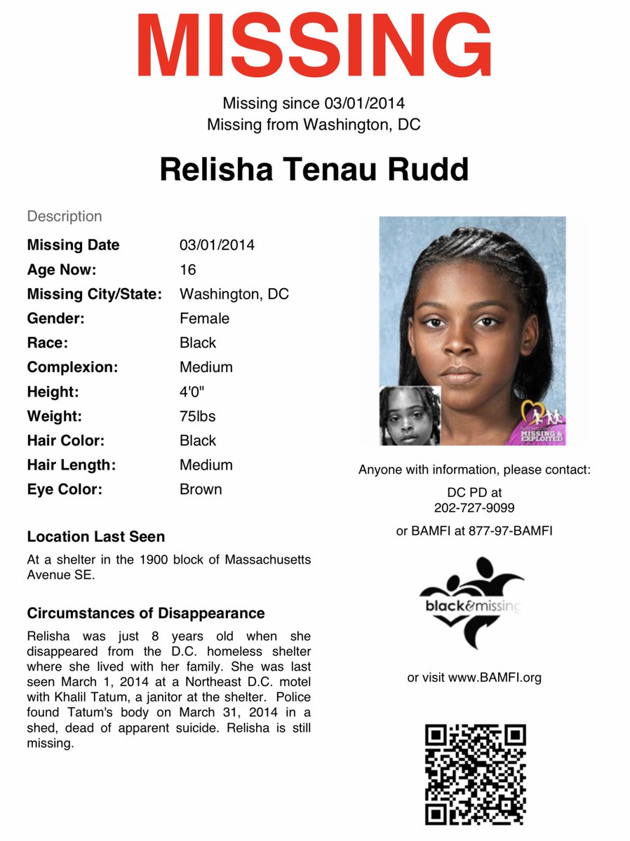 BAM_FI's tweet photo. Washington, DC: Today is Relisha Rudd’s 16th birthday and she is STILL MISSING! 

Relisha was just 8y/o  when she disappeared from the D.C. homeless shelter where she lived with her family. She was last seen March 1, 2014. 

#RelishaRudd #DMV https://t.co/WFqOjjDV9H