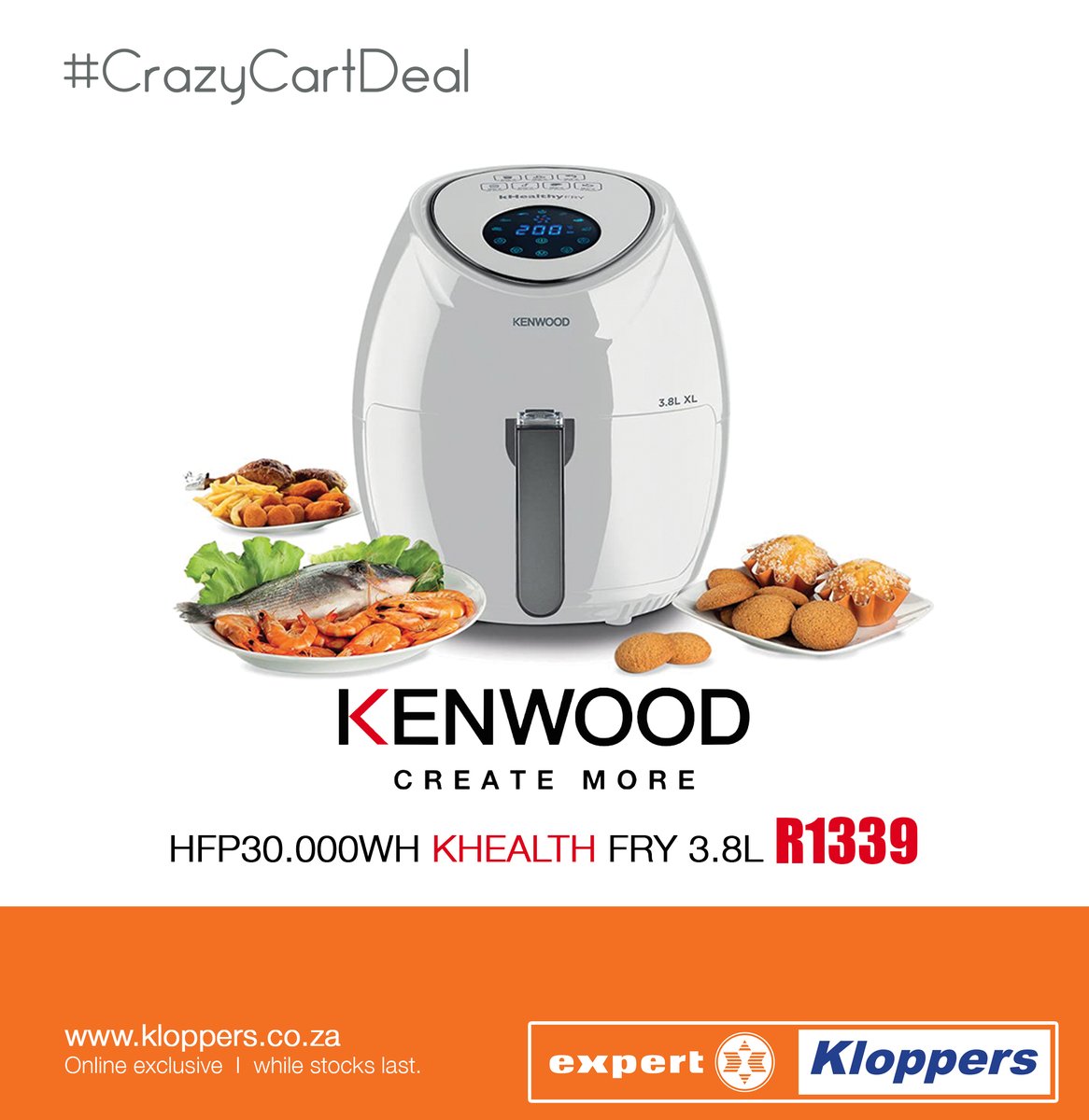 Weekly #CrazyCartDeal  I  The Kenwood kHealth Digital 3.8L Airfryer - R1339.  Online exclusive while stocks last.  kloppers.co.za/default/kenwoo… #shoponline #airfryer #Kenwood