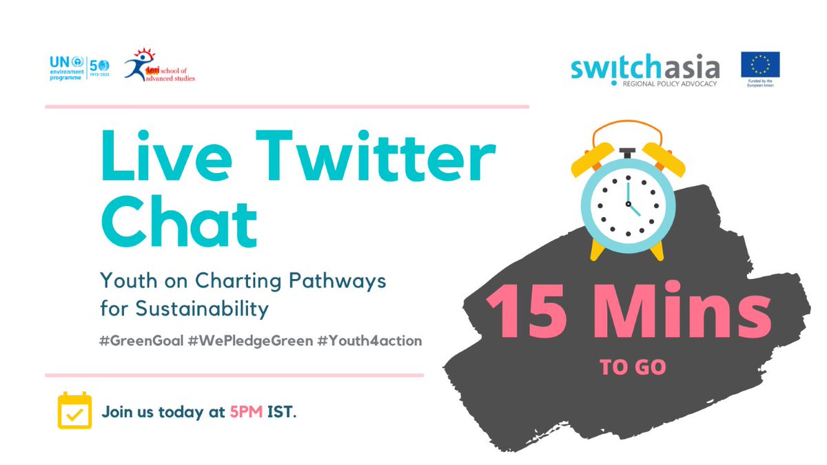 terischool's tweet photo. 1/2 Join us using the TERI School of Advanced Studies Handle @terischool on Twitter at 5:00 PM to voice your opinion.

@UNEP @switchasia @ecoclubtsas @SdsnTeri @ClimateReality #Youth4Climate #youth4action #GreenGoal #WePledgeGreen #LetsGetReal https://t.co/UVPcW2qlQi
