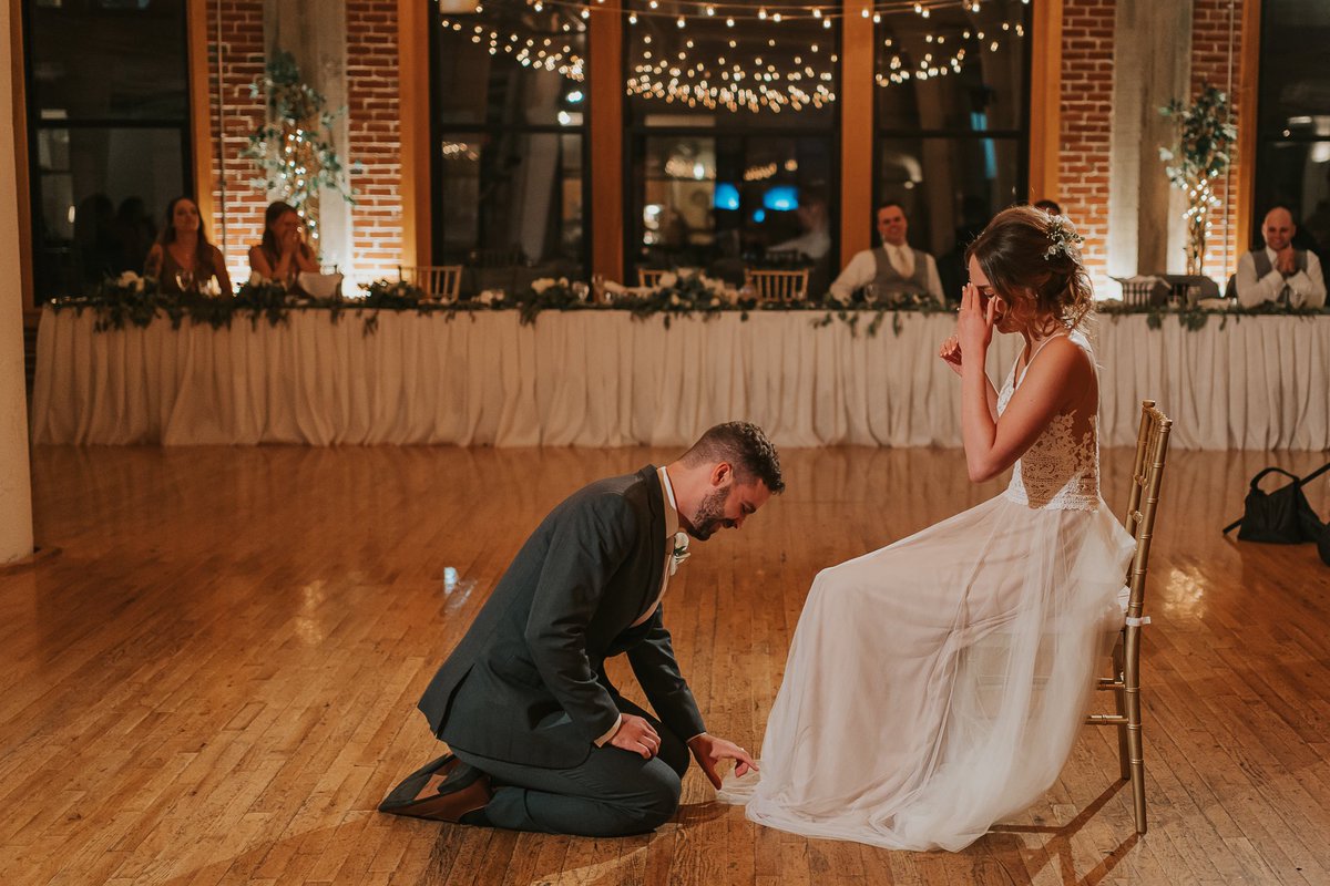 ErinManser's tweet photo. When you don’t wanna do a garter toss but it’s “tradition” https://t.co/qIvPlP21zx
