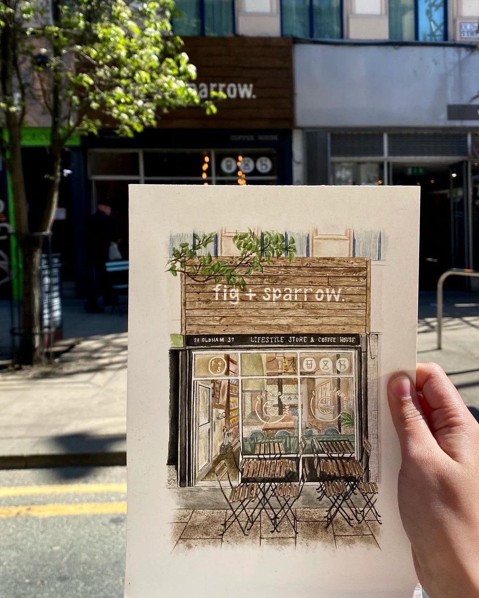 fusemanchester's tweet photo. Amazing watercolour sketch prints of Fig + Sparrow by local, self-taught artist, Karina! (@_kksart on Instagram) 😍

#fusemcr https://t.co/QsNxtsYVmg
