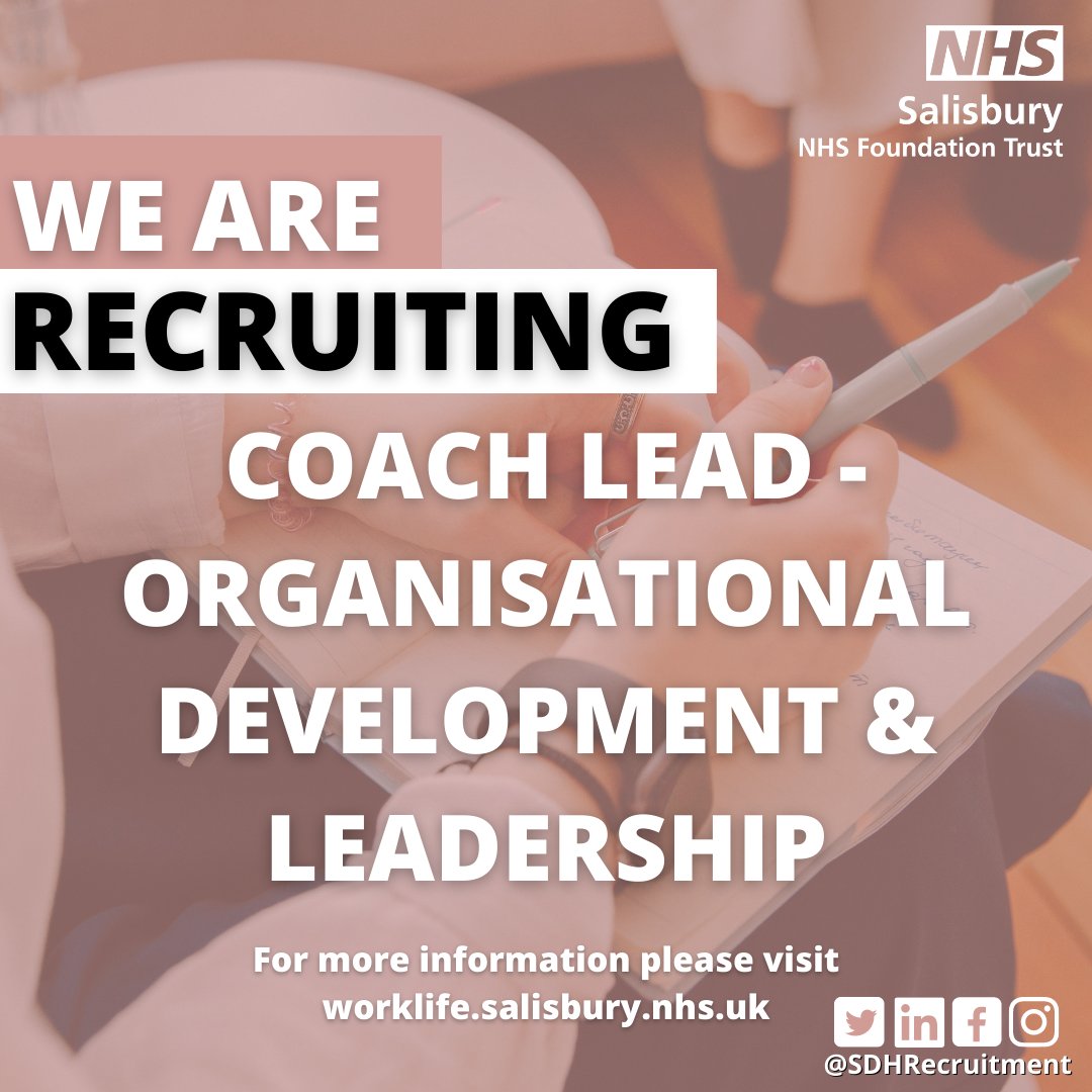 SDHRecruitment's tweet photo. We are recruiting a Coach Lead to join our Organisational Development &amp; Leadership team here @SalisburyNHS. This role provides the opportunity to further shape, develop and lead on our existing Trust’s coaching network. To apply, please head to: https://t.co/rzdCxjsje0 https://t.co/Pu0D5fcmMB
