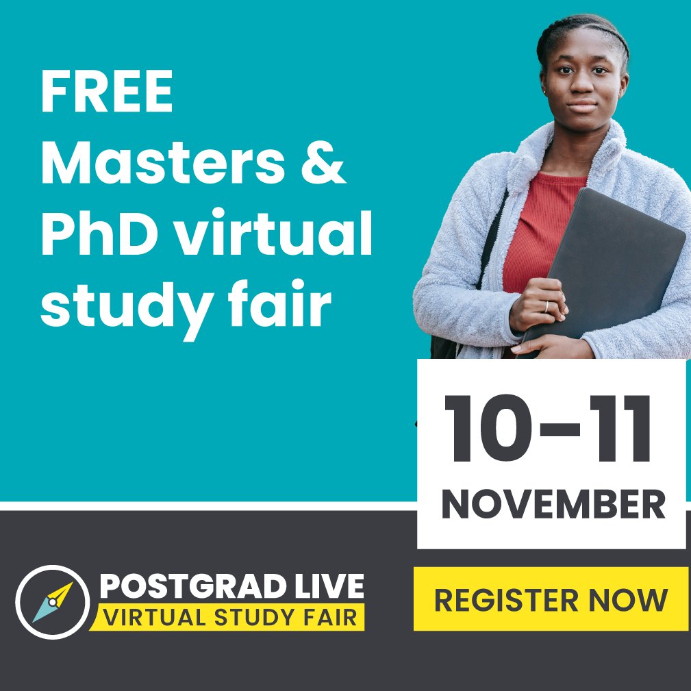 BangorPgr's tweet photo. Attend Postgrad LIVE Virtual Study Fair and:
•Talk about your Masters and PhD study options
•Find out about funding &amp; scholarships
•Learn how to take your application to the next level
•Discover how postgraduate study can boost your employability.  

(1/3) https://t.co/ex5qU1eWP0