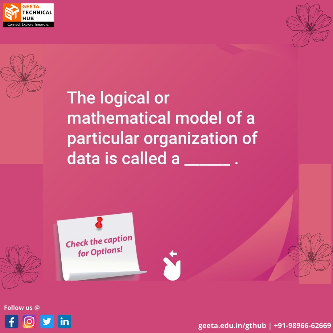 gtechnicalhub's tweet photo. Options to the given question :- 1.) Data Structure 2.) Algorithm
Comment your answers
Like & follow @gtechnicalhub for your support.
#computerengineering #computerstudent #engineeringstudents https://t.co/z2u6RygHfD