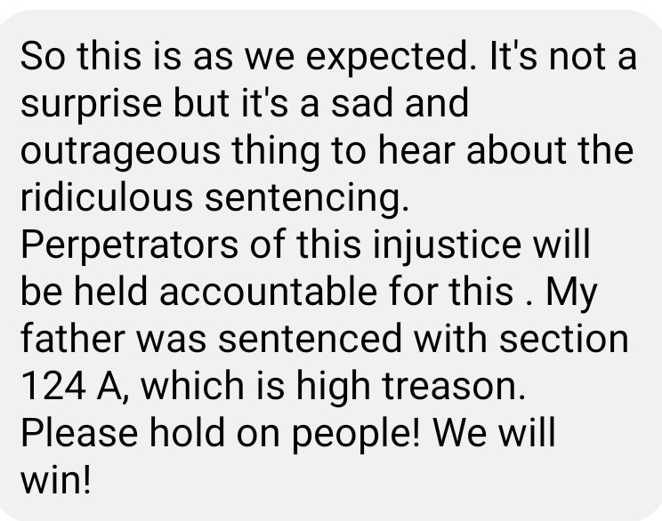 #Myanmar #NLD party senior leader Win Htein's family confirms he has been sentenced to 20 years in jail for high treason. A charge his family tells me is "outrageous" &amp; "ridiculous". He had been detained since Feb #militarycoup (Pic &amp; msg given by family) #WhatsHappeningInMyanmar