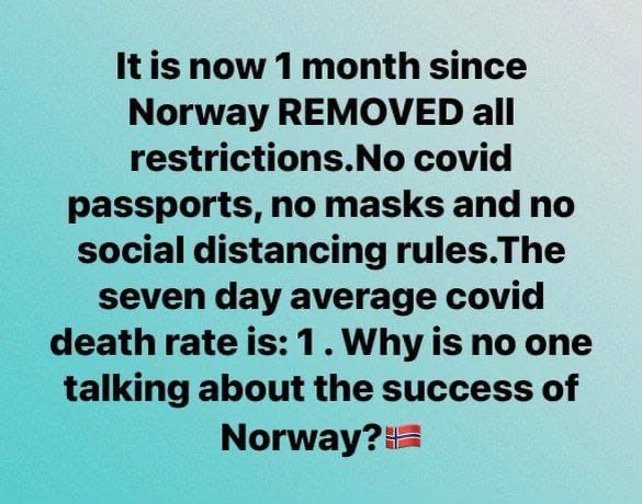 The reason no one is talking about the success in Norway is because there is no more journalistic integrity left to be found in the media. Want to learn more? Then follow me at t.me/AdvancedMedici…