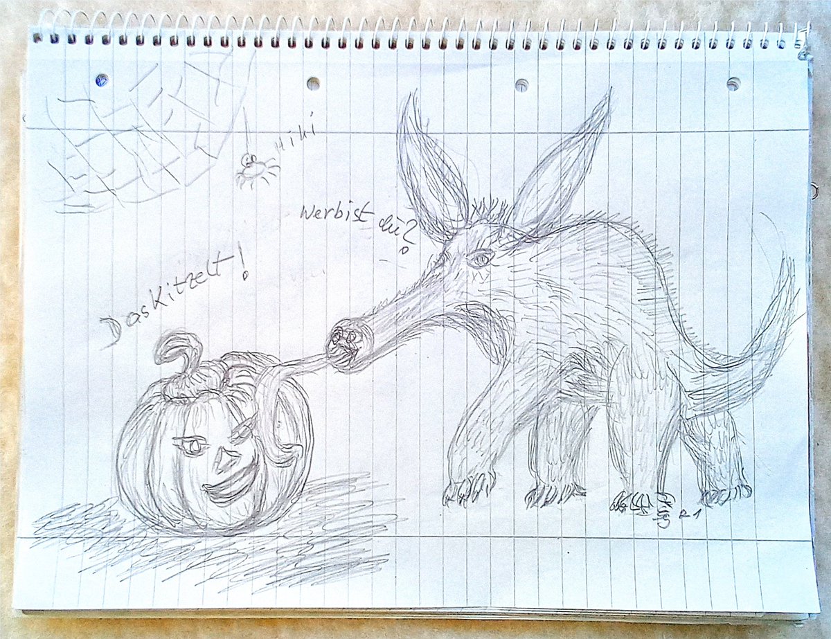 SyllaCarmen's tweet photo. Moin Ihr Lieben 🖌️🌈❣️
@kunstklasse #kleineKunstklasse #pencilscetch #aardvark #Erdferkel #pumpkin #artistsontwitter
Hab eine Kladde und einem Bleistift ✏️, Kritzeleien so vor mich hin und zack...da ist ein Aaaaardvaaark ....grosse Augenmachgerauesch.....ohhhhh 🧐🥰😂
!B https://t.co/Xn4HcpmQVg