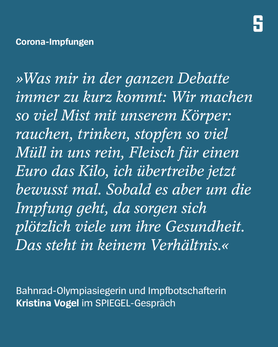 Bis ein Unfall ihre Karriere beendete, war @KristinaVogel eine der erfolgreichsten Bahnradsportlerinnen der Welt. Hier spricht sie über die Vorbildfunktion von Sportlern – der Fall #Kimmich habe sie erschreckt. (S+) #Impfung spiegel.de/sport/kristina…