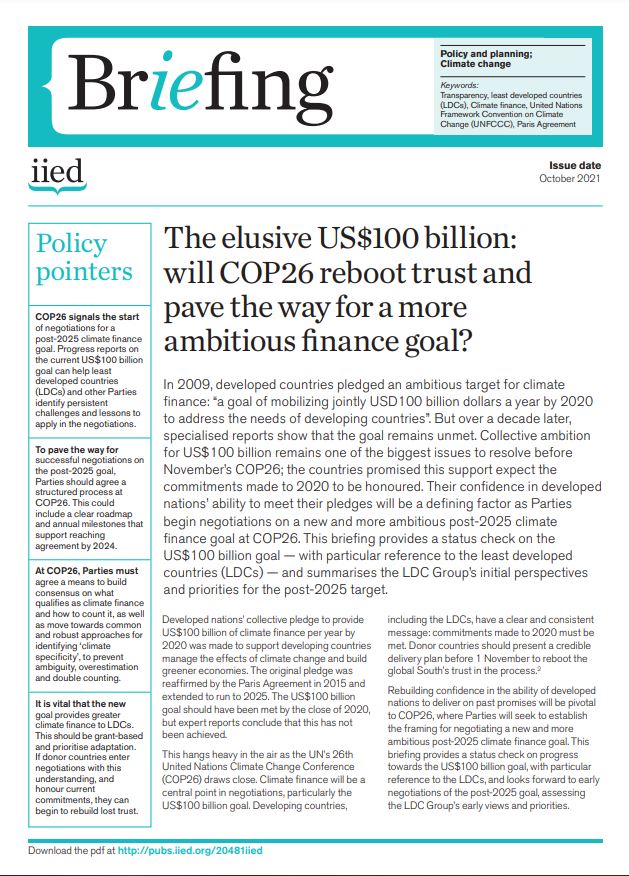 The elusive US$100bn: will COP26 reboot trust and pave the way for a more ambitious finance goal?
