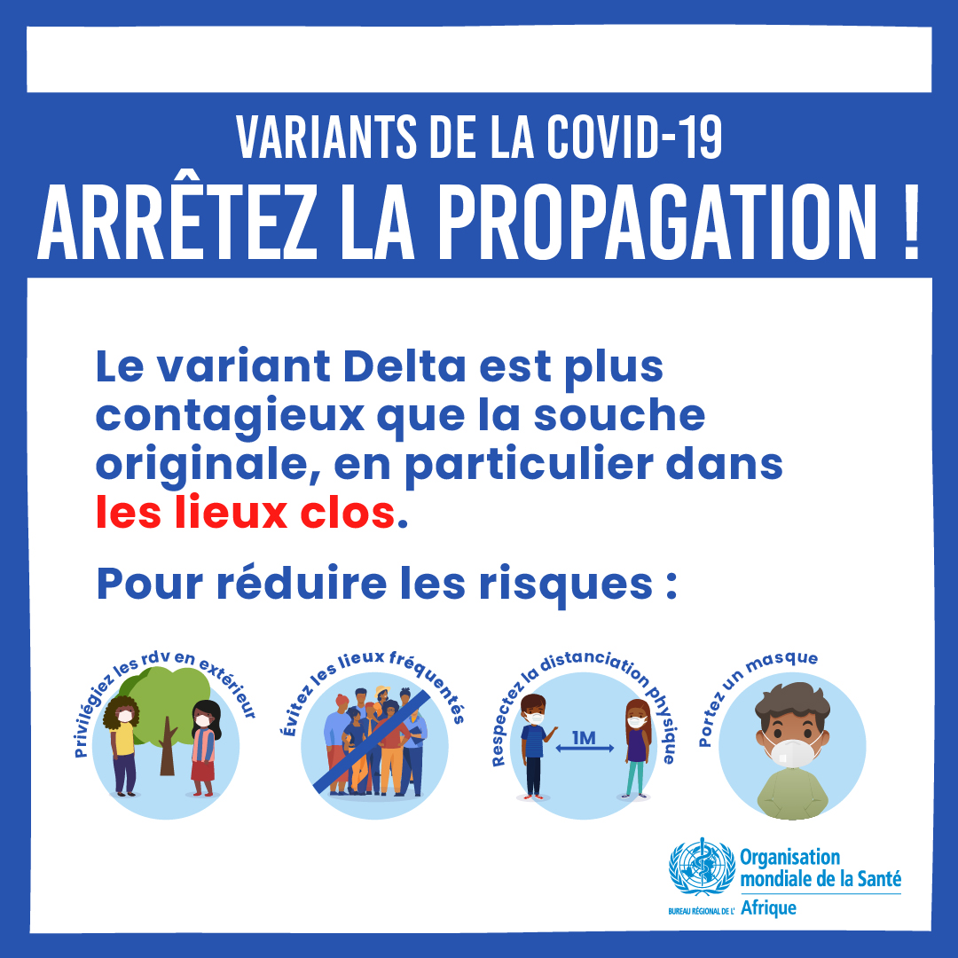 OMS_Afrique's tweet photo. C'est vendredi !
Vous voyez vos amis et vos proches ce week-end ? Pour réduire le risque d’infection par la #COVID19 &amp; les nouveaux variants plus virulents :

✅ Rencontrez les dehors
✅ Évitez les lieux fréquentés
✅ Respectez la distanciation physique
✅ Portez un masque https://t.co/uVCrzisx5U