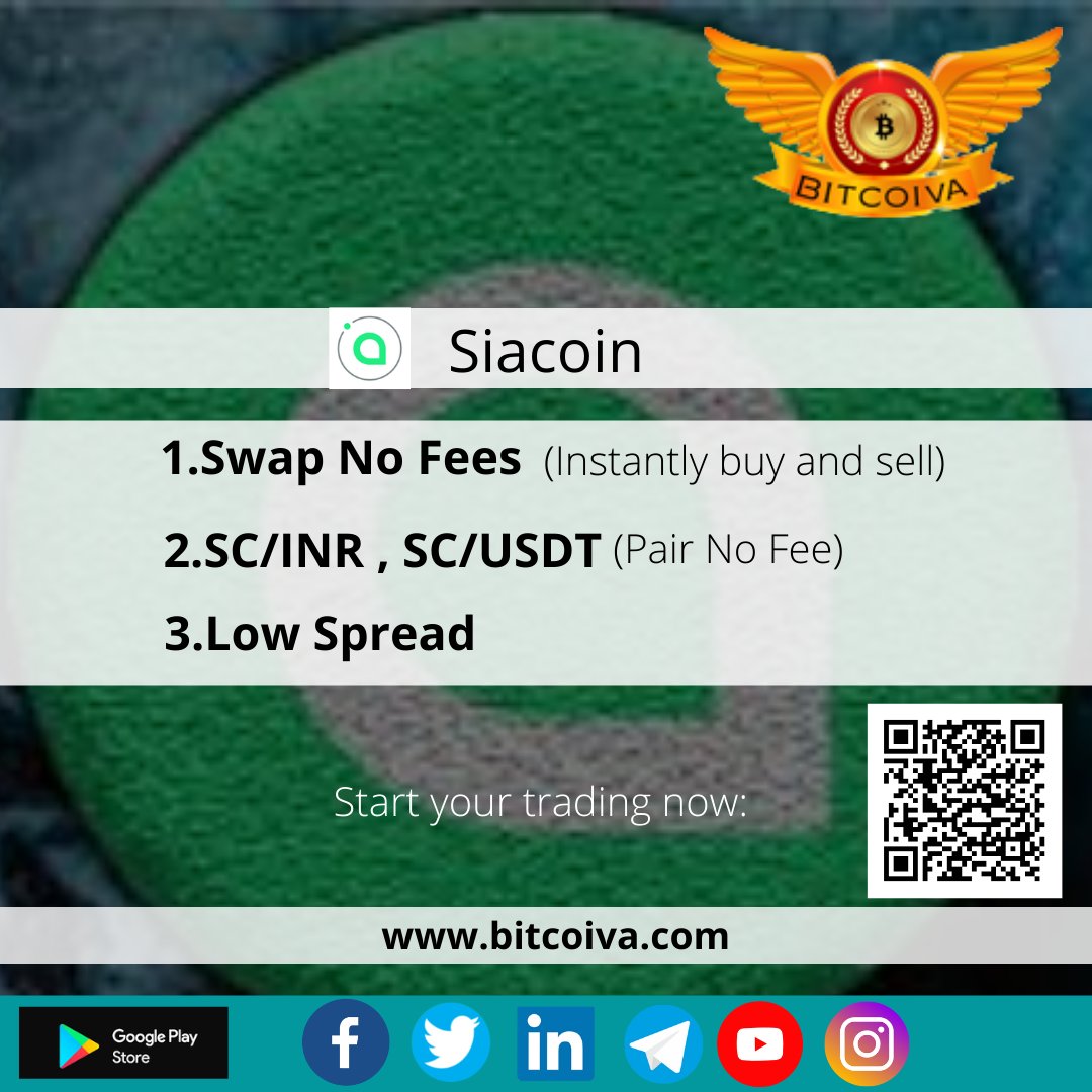 bitcoiva's tweet photo. Dear Customers,
1. No swap fees(instantly buy and sell)
2. SC/INR, SC/USDT(pair no fee)
3. Low spread

Start your trading now: https://t.co/WCvGkiWTrz

#bitcoiva #crytpoindia #BasicAtten #maticcoin #basicattentioncoin #trading #blockchain #cryptocurrency #bitcoin #cryptospace https://t.co/tQEtreOMgO