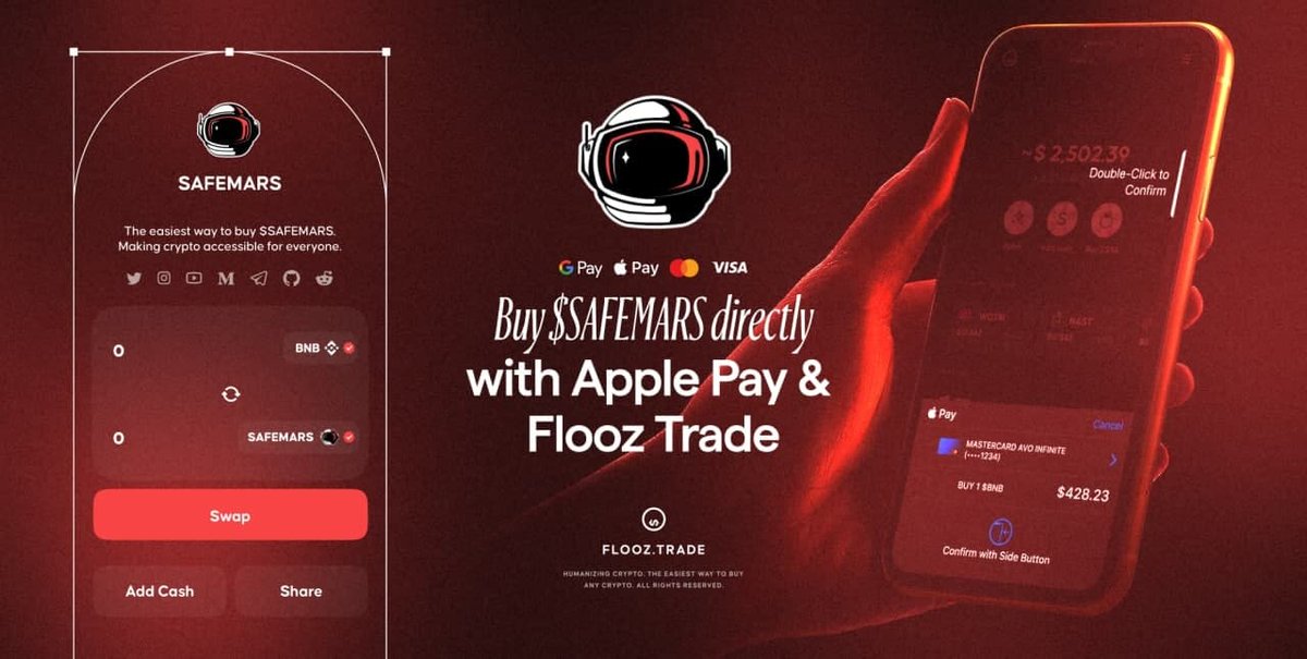 Safemartians's tweet photo. You can now buy #SafeMars with #ApplePay! that's right #Visa &amp; #Mastercard accepted! @sya_flooz 

https://t.co/eAFyO7MQOl

#BSC #BNB #BSCGems https://t.co/MfIGjK2oqr