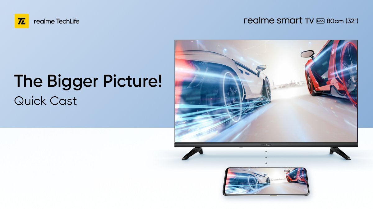 realmenarzoIN's tweet photo. Take all your entertainment to your #realmeSmartTVNeo in a jiffy.
Its Quick Cast feature lets you enjoy videos and games from your smartphone & tablet on your TV with just a tap.
#SmarterIsBetter
Available on https://t.co/n3vAbwM2m7 & @Flipkart.
Buy now: https://t.co/ptHRxtaIq2 https://t.co/fd9syoCbyz