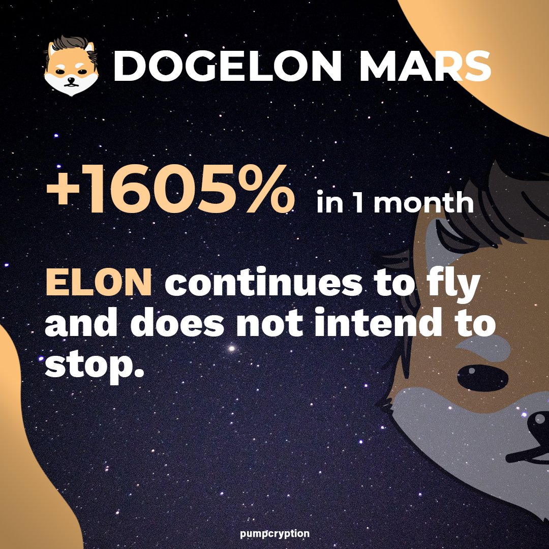 pumpcryption's tweet photo. In the last month has reached an increase of +1605%, while in the last 24 hours, at the time of writing, there is an increase of 30%.
#ethereum #doge #crypto #cryptocurrency #token #elonmusk #dogecoin #blockchain #cryptotrading #pumpcryption #elonmusk #dogelon #dogelonmars https://t.co/PGP0YeB5xp