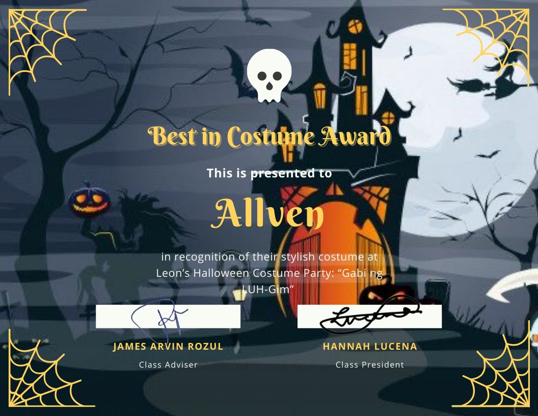 114BRLEON's tweet photo. At hindi magpapakabog ang winner ng ating event, @gwscried! Congratulations on winning the Best In Costume Award, marecake. Bilib na bilib ang buong Leon sa costume mong inspired sa pagod at sama ng loob na binigay ng HSI. Dasurv, Jessica! 🎃 #GabiNgLUHgim https://t.co/Jxnrg7VkNP