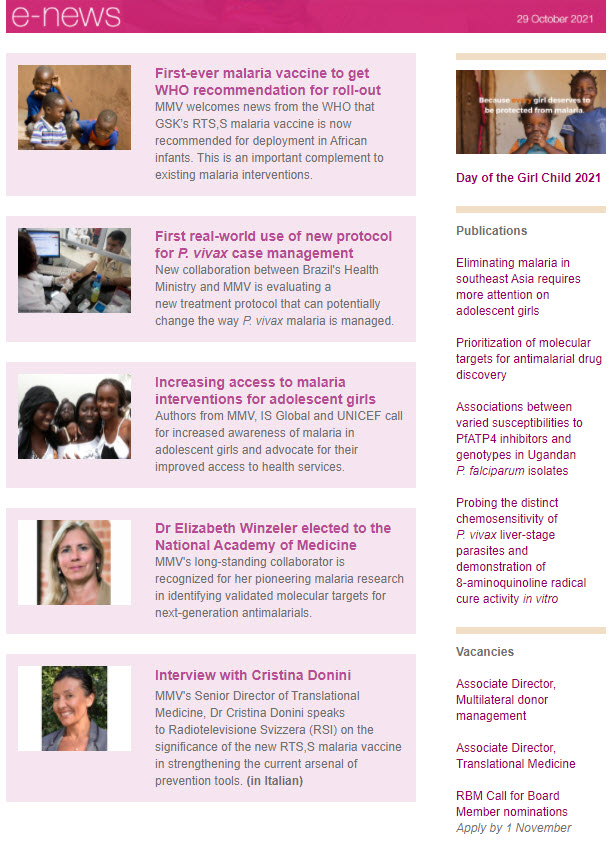 MedsforMalaria's tweet photo. Our October newsletter is out now!

✅Malaria vaccine
✅Collab with 🇧🇷 Health Ministry for P. vivax treatment protocol
✅Malaria in adolescent girls
✅New publications
✅Jobs @MedsforMalaria 

Subscribe 🔗 https://t.co/81LJKM63ke https://t.co/FumyDJPqPd