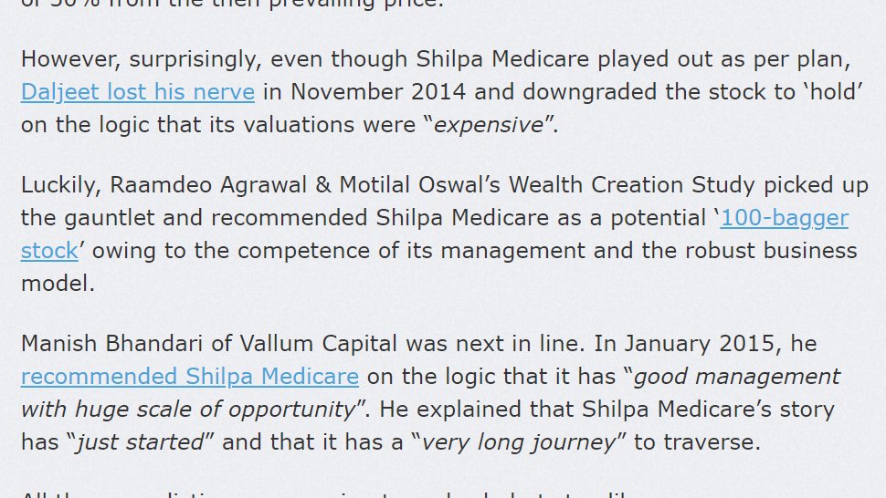 moneyworks4u_fa's tweet image. I am old enough to remember Shilpa Medicare was suppose to the Laurus lab of Pharma industry. 7 yrs on the returns are zero.

It was one of the 7 stocks in Motilal Oswal 100 bagger stocks.

We know less about stocks that we would care to admit.