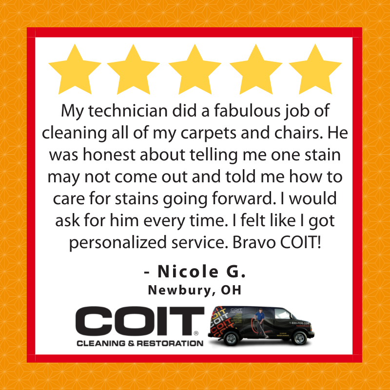 CoitCleveland's tweet photo. We are so pleased that your carpets and upholstery are clean as new and that you received the personalized service you deserve. Thank you for your kind review and repeat business.
#FanFriday #COITFanFriday #COITclean #cleanasnew https://t.co/MRNLDassWk