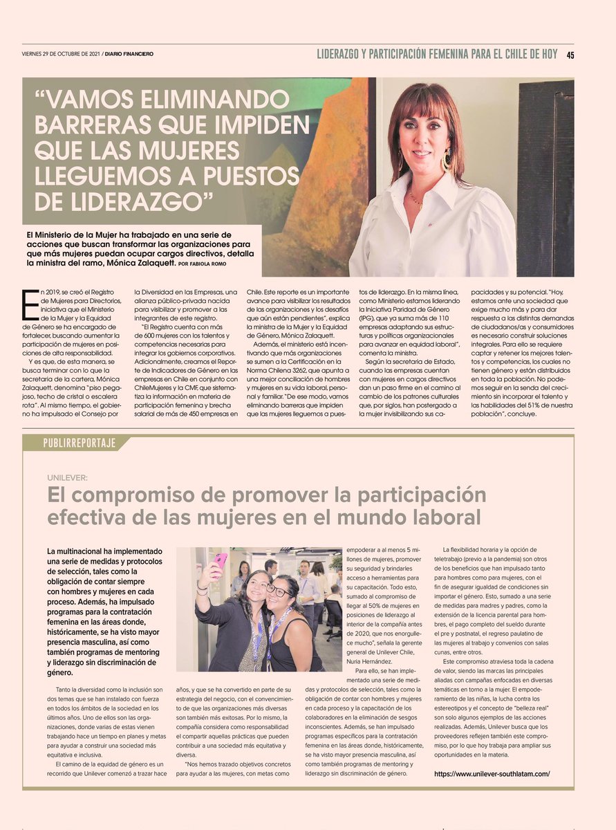 ¡Buenos días! 😊 Las y los invito a leer 👉 “Vamos eliminando barreras que impiden que las mujeres lleguemos a puestos de liderazgo” en el <a href="/DFinanciero/">Diario Financiero</a>.