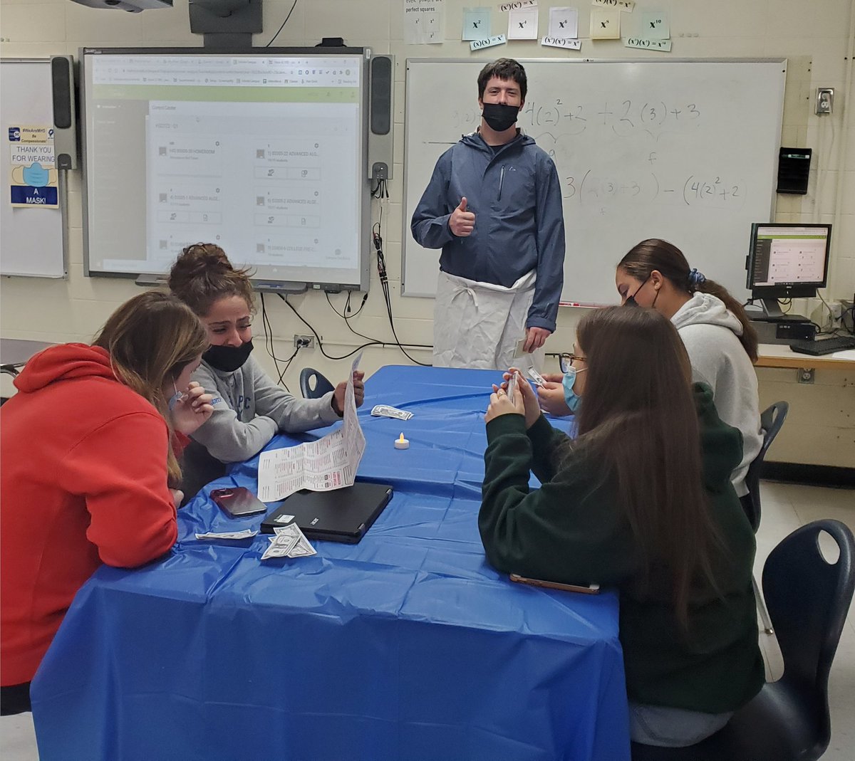 MsManganelli's tweet photo. Consumer Math Students having a mock lunch.
Waiting tables, splitting the check, calculating tips. https://t.co/DVgNGLM9gL