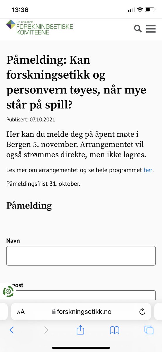 MsStateAid's tweet photo. Ved å melde seg på «Åpent møte: Kan forskningsetikk og personvern tøyes, når mye står på spill» ved UiB krever arrangøren, De Forskningsetiske Komiteene, et OBLIGATORISK samtykke 🤔🤔 veldig spesielt… https://t.co/WrsS5FJpeG