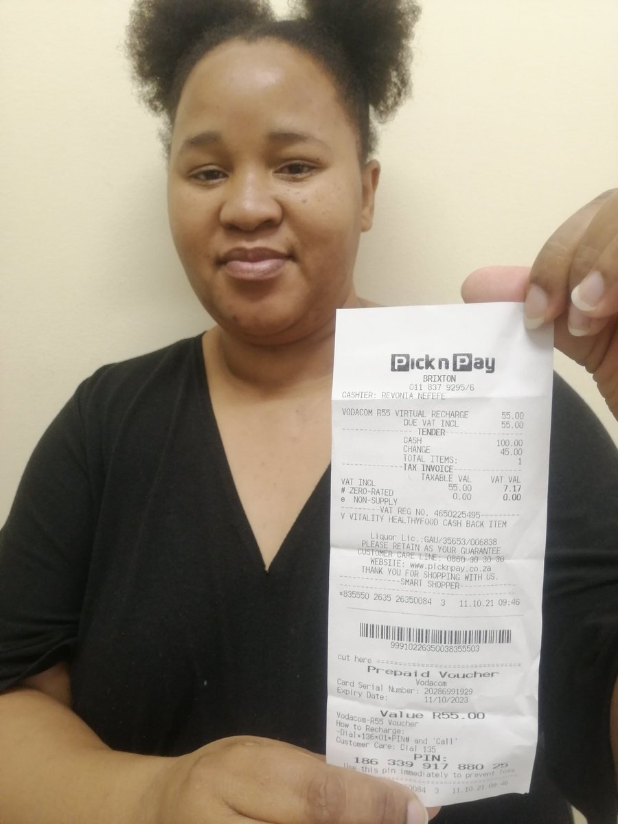 SelloaneMolahl2's tweet photo. @BluApproved #GetMoreDoMore #BlueApproved #PicknPay @blu_approvedza @picknpay I bought R55 vodacom airtime https://t.co/CCT94Gebni