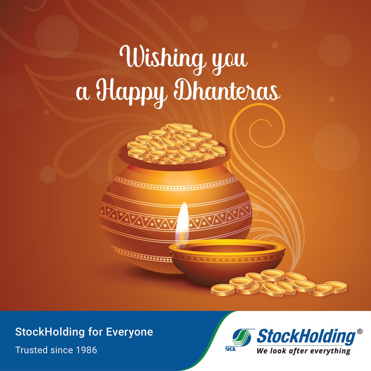 StockHoldingIN's tweet photo. May good fortunes be showered on you and your family. May you receive the blessings of the divine
one. Happy Dhanteras.
#Dhanteras #StockHoldingforEveryone https://t.co/Pte0WKxMQ3