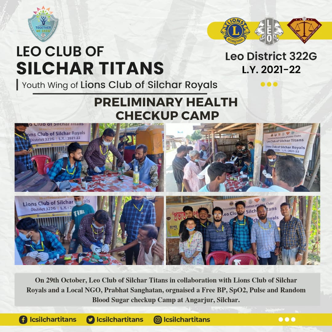 lcsilchartitans's tweet photo. Namaste 🙏🏼

On the 29th of October, the Leo Club of Silchar Titans and Lions Club of Silchar Royals organised a Preliminary Checkup Camp at Angarjur, Silchar.

Regards,
Team LCST
Leo Dist. 322G | L.Y. 2021-22
#TogetherWeGrow #lionsclubs https://t.co/ZlwLSbEPRL