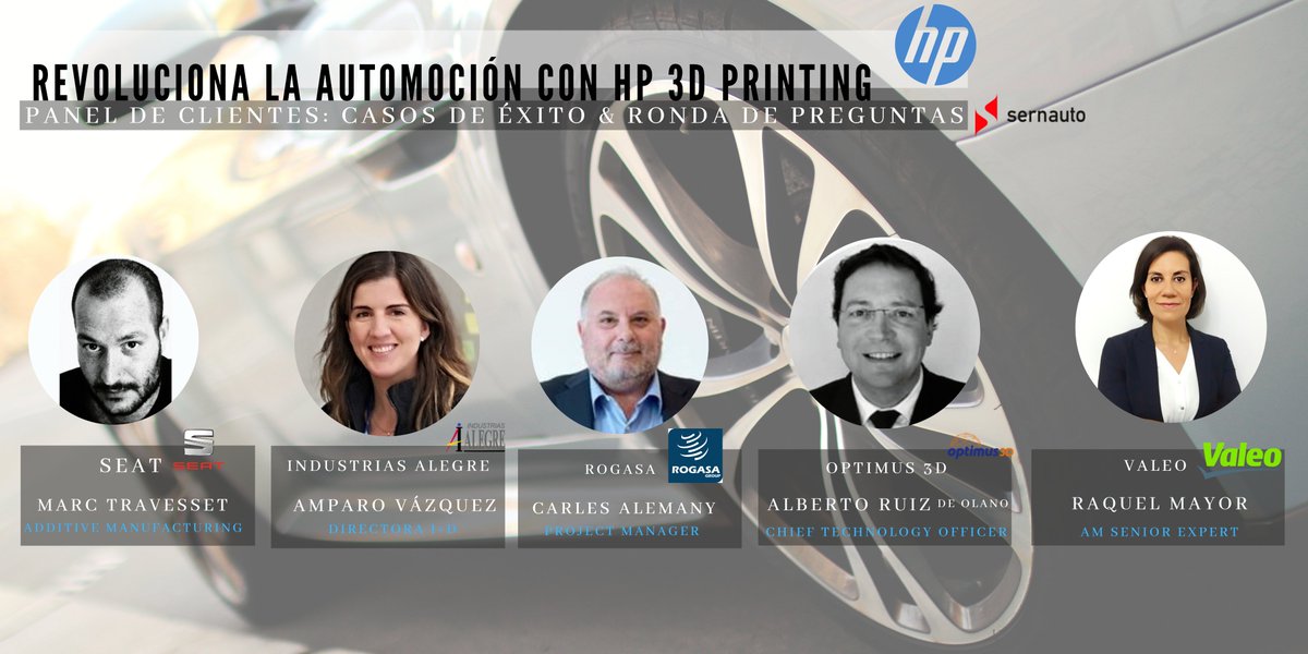 aitiip's tweet photo. 🚗#Roadshow 23 nov en @aitiip 

Este es el panel de expertos de @tuSEAT @IndustriaAlegre @Rogasagroup  @Optimus3D_VIT  @Valeo_Group previo a la expo de piezas y app de la #impresión3D + disruptiva😏Pintaza ¿eh?

 Plazas https://t.co/PZMaQAVoku
@sernauto @HPEspana @CAARAUTOARAGON https://t.co/nUhkO77gbX