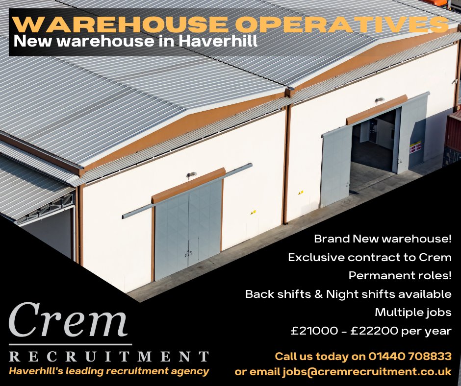 CremRecruitment's tweet photo. Brand new warehouse opening in #Haverhill #suffolk new #jobs https://t.co/Vd7LFPbX93