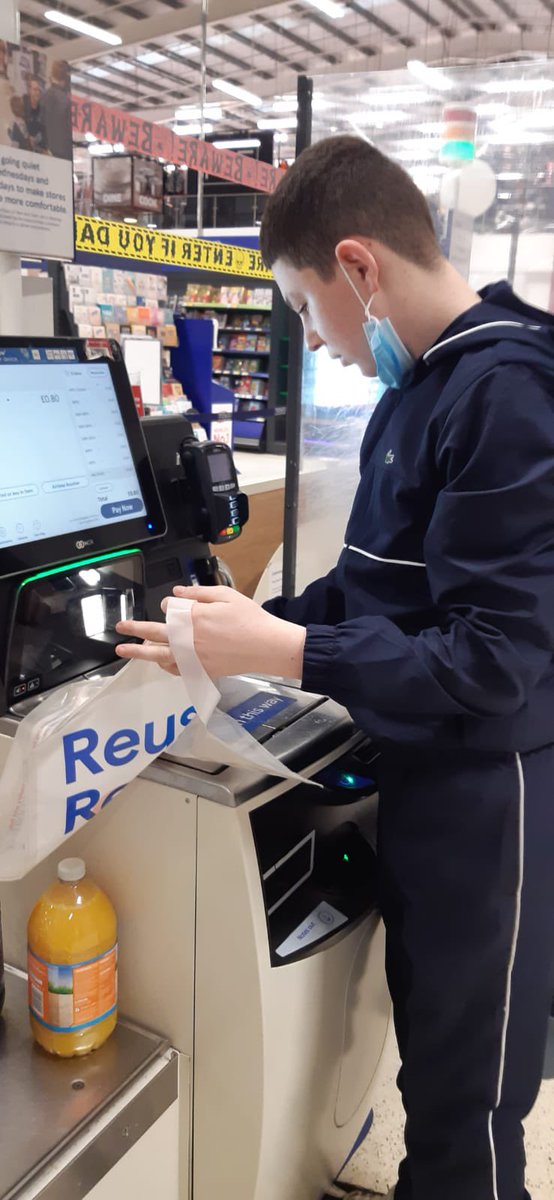 AY showed how much of a responsible citizen he is out at the shopping today 🛍 He helped Mrs McL get the trolley, collect the messages and paid for it 🛒💷🧃