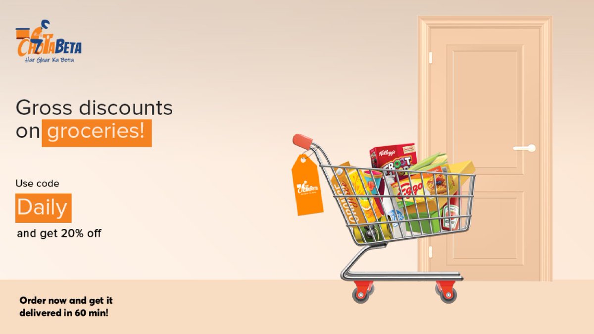 ChotaBeta's tweet photo. Have your shopping list ready? Place an order now, and we will get them delivered to your doorstep in under 60 min! That's not all. Great discounts on groceries every day only on ChotaBeta. Place an order now!
.
.
.
#homedelivery #onlinegroceries #pickfromstore #pickanddrop https://t.co/w1yGIRDz03