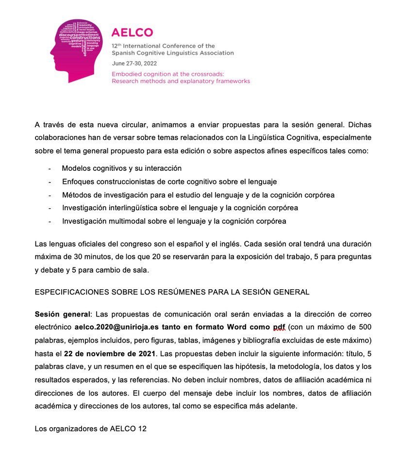 aelco2020's tweet photo. Con la mejora de la situación COVID, el próximo congreso de AELCO tendrá lugar en persona en la Universidad de La Rioja, del 27 al 30 de junio de 2022. ¡Tenemos un nuevo CFP para quienes todavía no estén inscritos! https://t.co/DHk9Y6zdVs