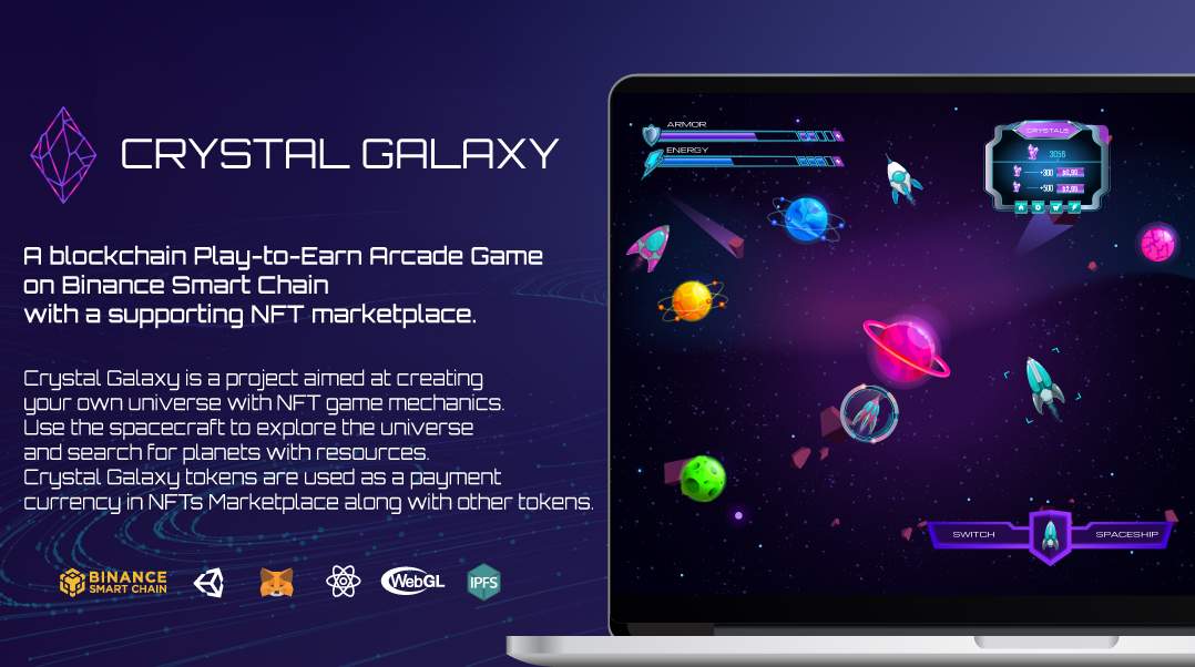 Crystalgalaxyio's tweet photo. 💎Crystal Galaxy is a project aimed at creating your own universe with NFT game mechanics. Use the spacecraft to explore the universe and search for planets with resources. Our project combines frictionless passive income and P2E mechanics that directly reward you for playing! https://t.co/HcM0VMTddO
