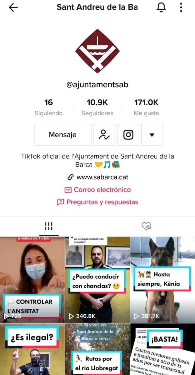 Ajuntamentsab's tweet photo. 🤩#SantAndreudelaBarca, l’Ajuntament d’Espanya líder a #TikTok

👏Amb continguts innovadors, atractius i directes per al públic jove

🥳El perfil de l'Ajuntament té 10.900 seguidors i el seu vídeo més vist passa el milió i mig de reproduccions

📲https://t.co/4CgKbSb5gb https://t.co/5Yl2xObgfX