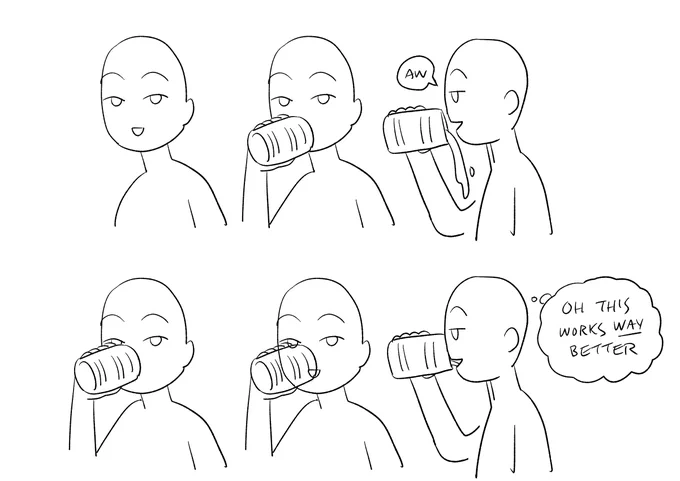 Hey here's a mini art tutorial nobody asked for. But I keep seeing people align the bottom rim of a person's drinking cup with like... their chin... which is not where humans drink from, so. Please, consider, and save a character from spilling their drink down their front 