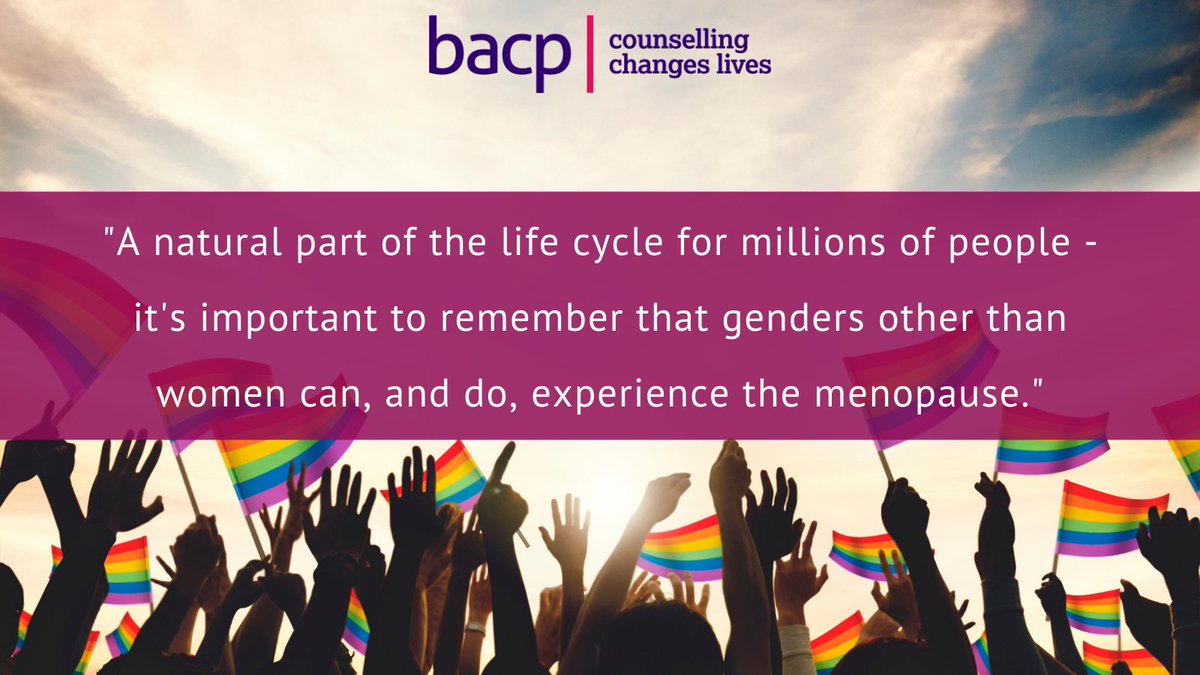 BACP's tweet photo. 🗣️ Karen Pollock @CounsellingKaz explores the expected narrative of what menopause looks like and who might be menopausal ❤️💛💚💜💙

Read their insights here 🔗 https://t.co/hWSj15yhNl

#MenopauseAwarenessMonth #WorldMenopauseMonth https://t.co/whh2I4AG5o