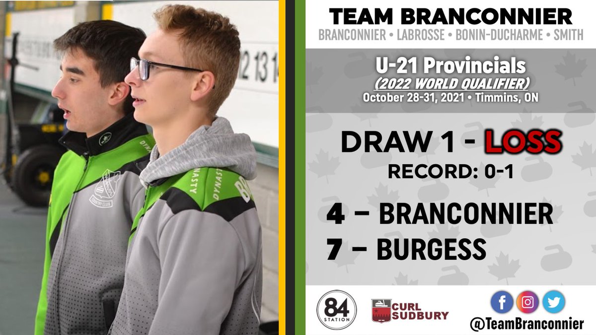 Tough start to the event yesterday, but we’re ready to bounce back in a big way today! First matchup vs Team Rajala at 9:30AM, followed by a rematch with Team Burgess at 2:30PM. Let’s make some noise!

Live scores for the event can be found here: bit.ly/3ntFeK4 🥌